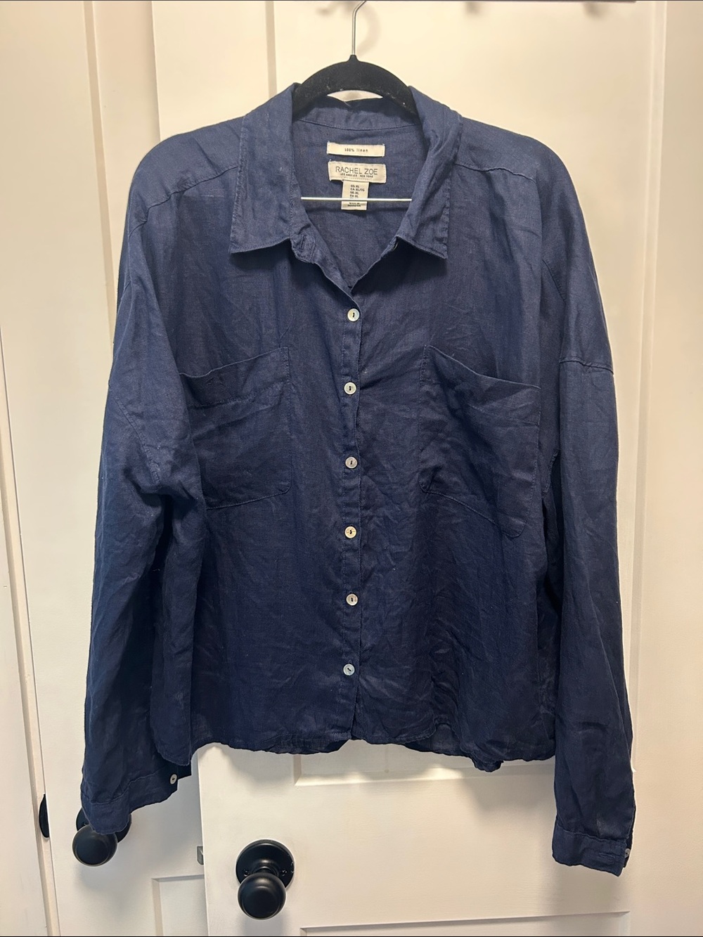 Rachel Zoe Navy Linen Button-Up Shirt